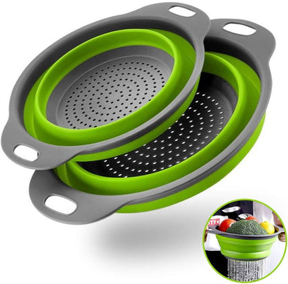 BRANDS & BEYOND Kitchenware Green Round Collapsible Colander Silicone Kitchen Fruit Vegetable Washing Basket Strainer