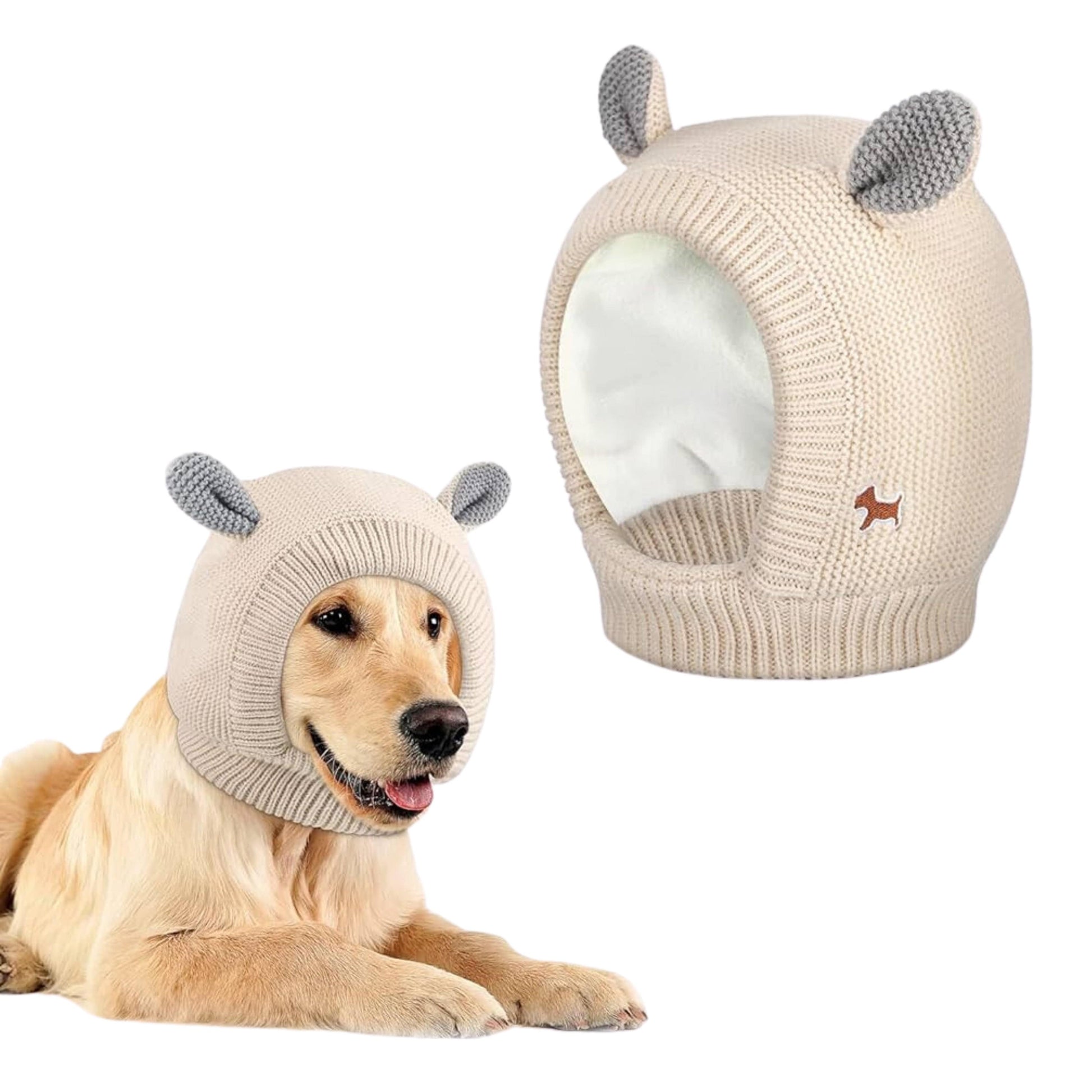 BRANDS & BEYOND Pet Accessories Beige Quiet Ears for Dogs, Winter Windproof Warmer Stretchy Knitted Hat