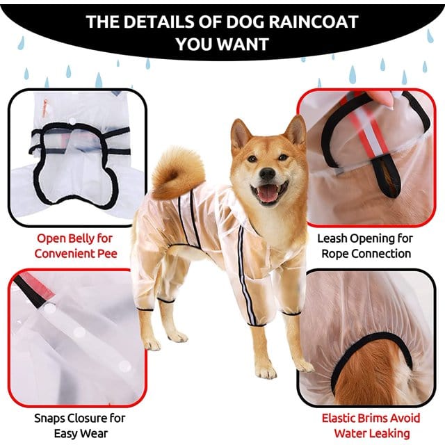 BRANDS & BEYOND Pet Accessories XL / Black Transparent Dog Raincoat, Waterproof Hooded Dog