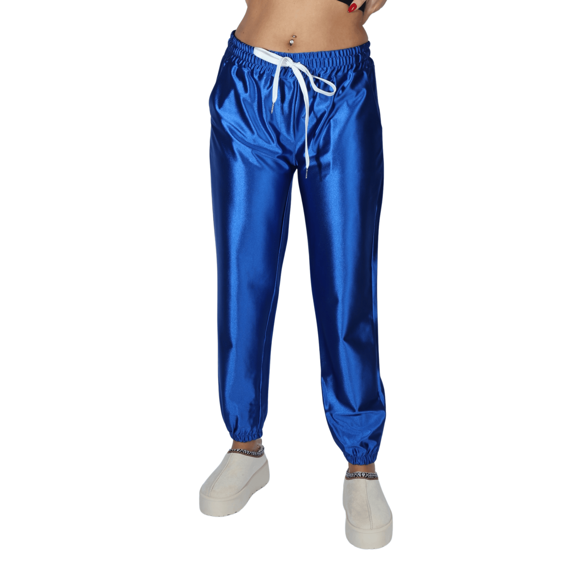 BRANDS & BEYOND Womens Bottoms M / Blue / 28 Shine Drawstring sweatpants