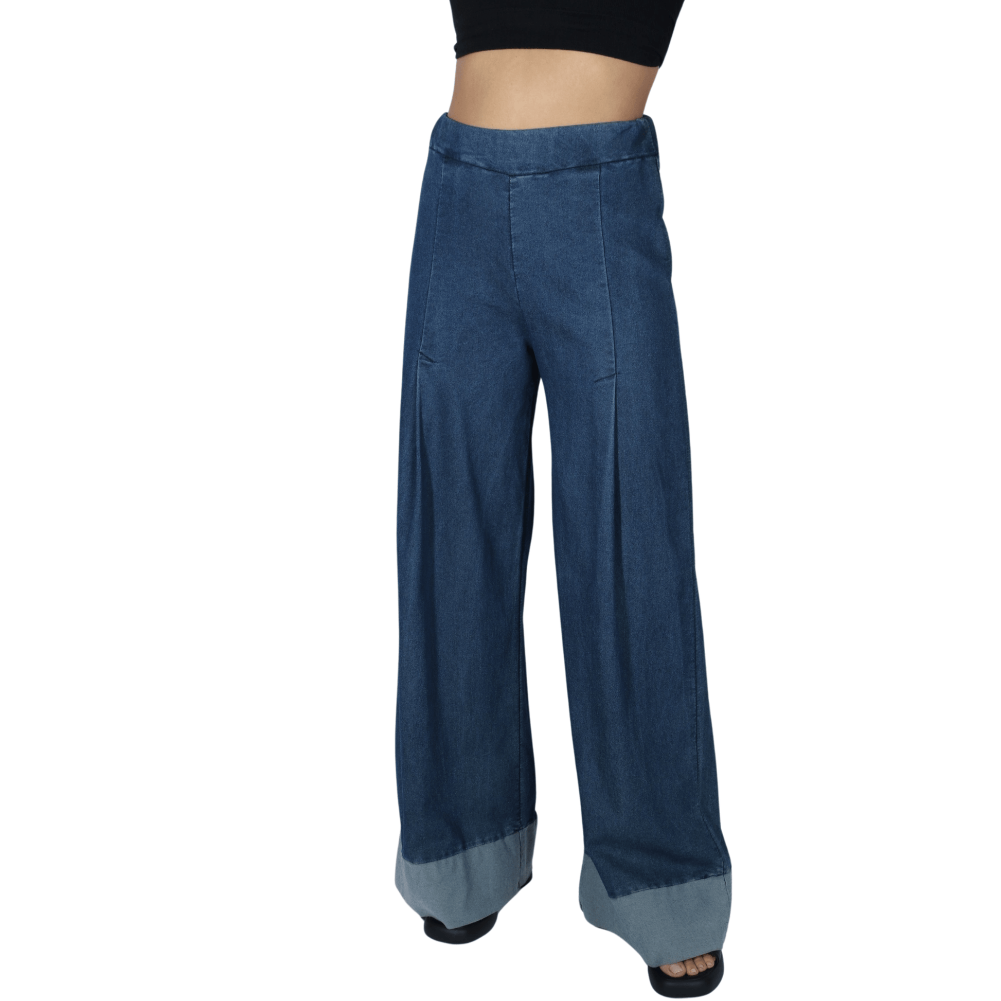 BRANDS & BEYOND Womens Bottoms S / Blue / 26 Two tone wide leg denim pants