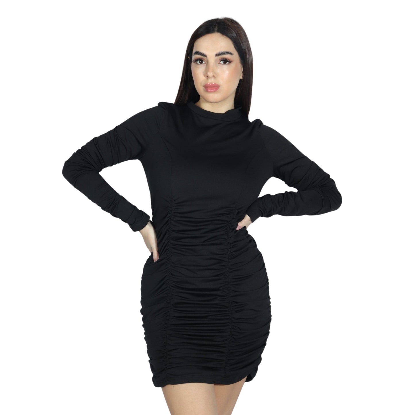 BRANDS & BEYOND Womens Dress XL / Black Long Sleeve Elastic Dress