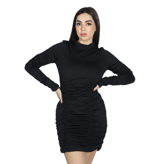 BRANDS & BEYOND Womens Dress XL / Black Long Sleeve Elastic Dress
