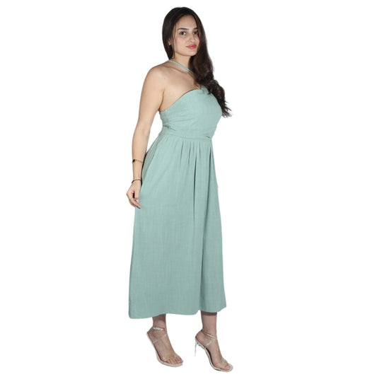 BRANDS & BEYOND Womens Dress M / Green Midi Side Straps Dress