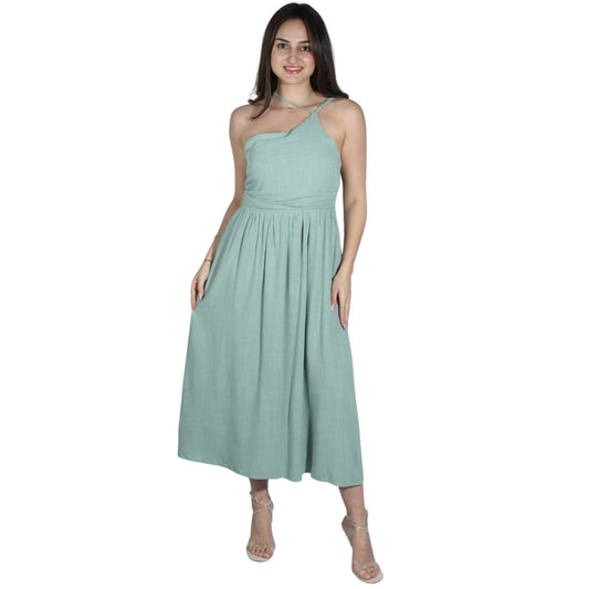 BRANDS & BEYOND Womens Dress M / Green Midi Side Straps Dress