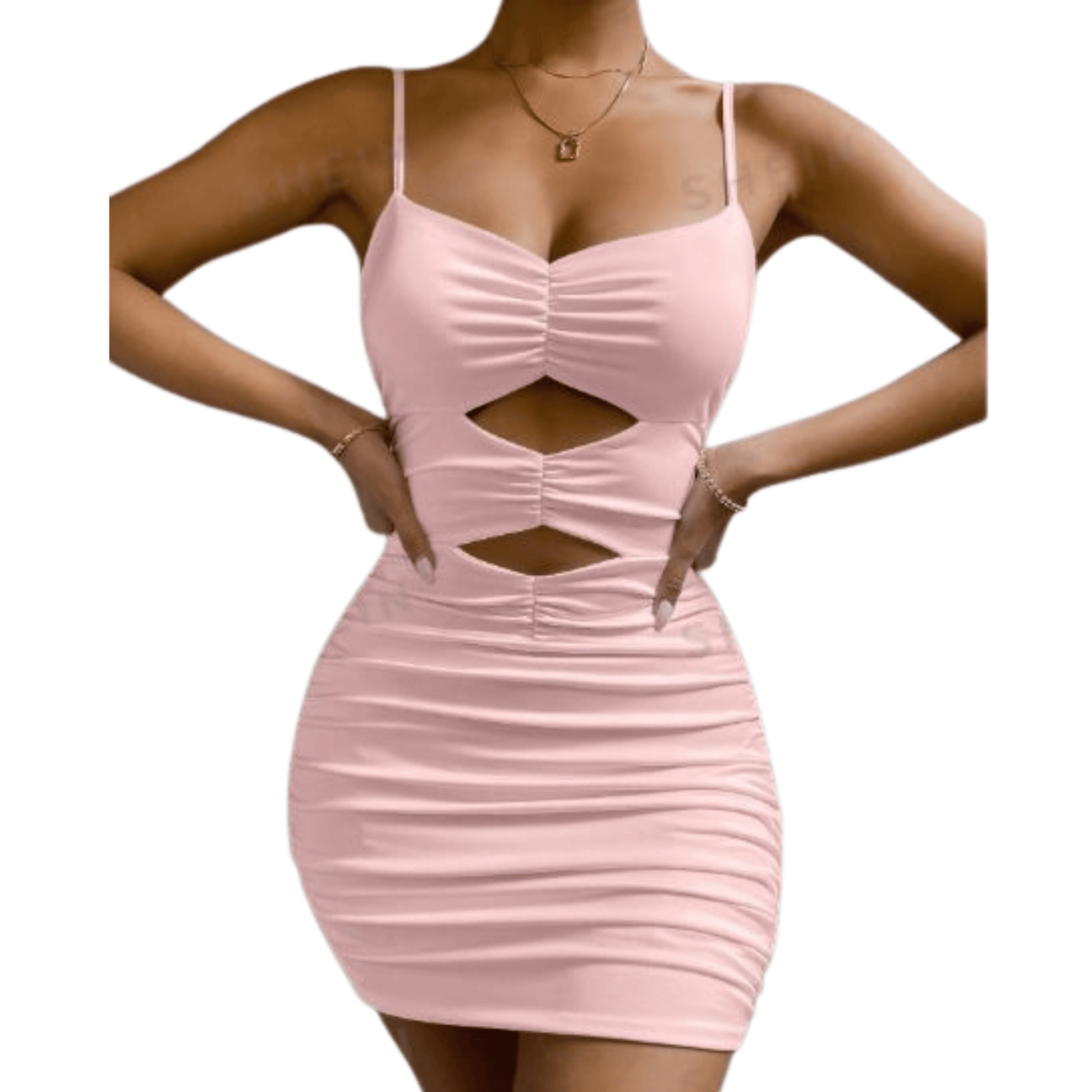 BRANDS & BEYOND Womens Dress S/M / Pink Mini Short Dress Solid Cutout Rushed Dress