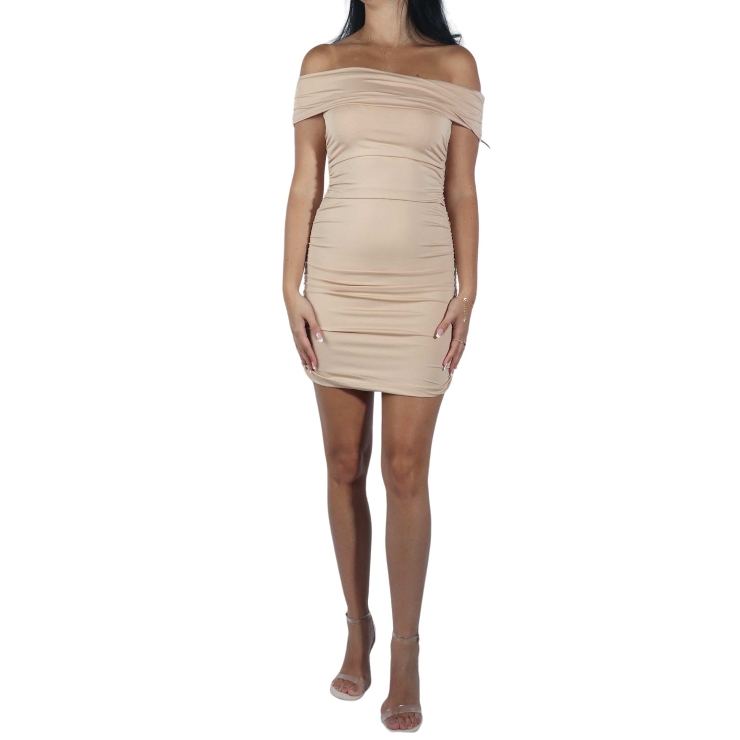 BRANDS & BEYOND Womens Dress S / Beige Rushed Mini Dress