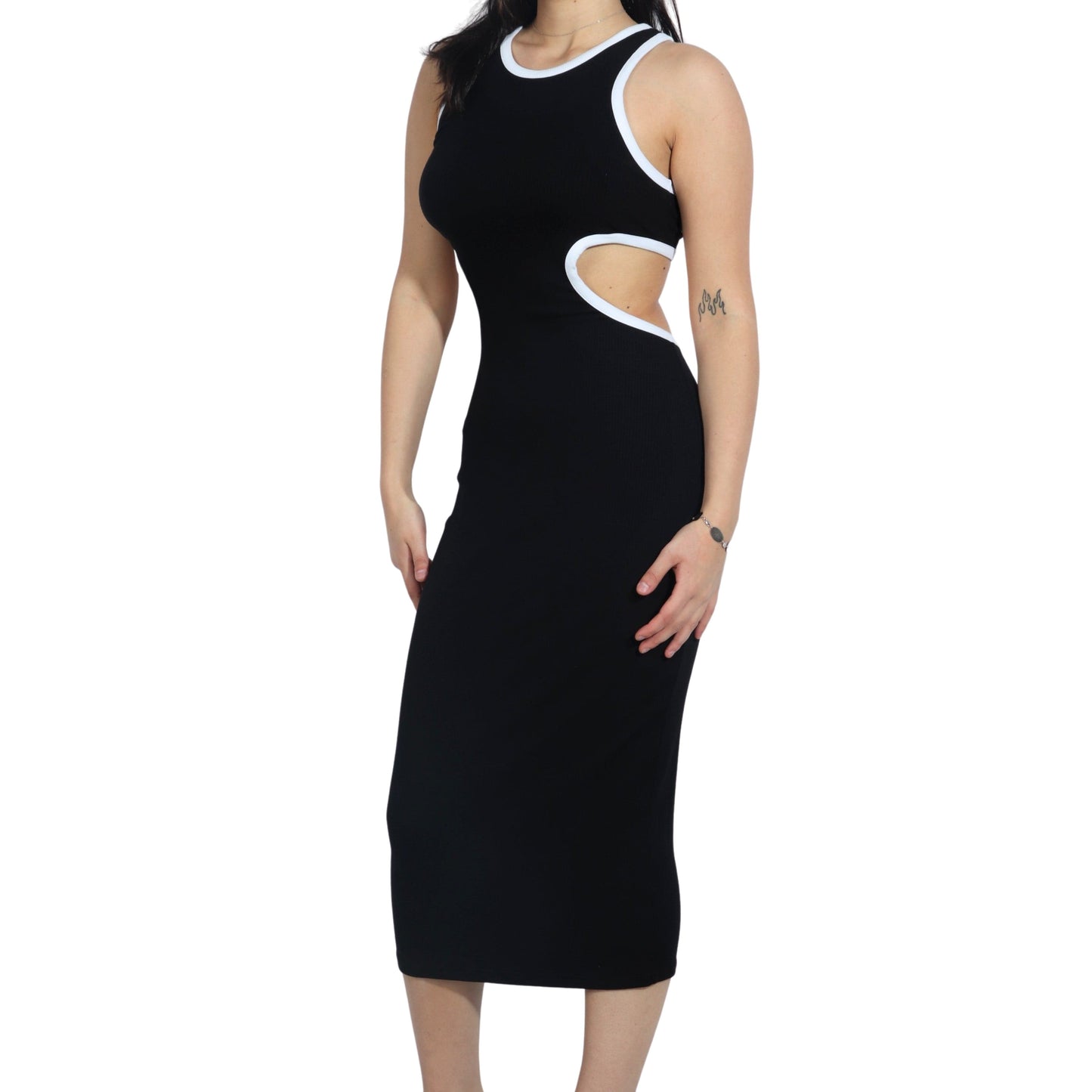 BRANDS & BEYOND Womens Dress L / Black Side Cutout Midi Dress