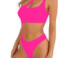 BRANDS & BEYOND Womens Swimwear M / Pink Cutout One Shoulder High Cut Cheeky One Piece Swimsuit