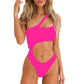 BRANDS & BEYOND Womens Swimwear M / Pink Cutout One Shoulder High Cut Cheeky One Piece Swimsuit