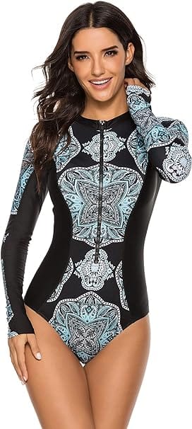 BRANDS & BEYOND Womens Swimwear XXL / Multi-Color Long Sleeve Rash Guard UV Protection Zipper Floral Printed