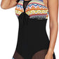 BRANDS & BEYOND Womens Swimwear XXXL / Multi-Color One-piece Suit Printed Deep V-neck