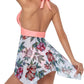 BRANDS & BEYOND Womens Swimwear L / Multi-Color Pattern Drape Tankini Swimsuit 2 Pieces