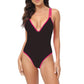 BRANDS & BEYOND Womens Swimwear L / Black Swimsuit Slimming High Cut Bathing Suit Ribbed Bikini