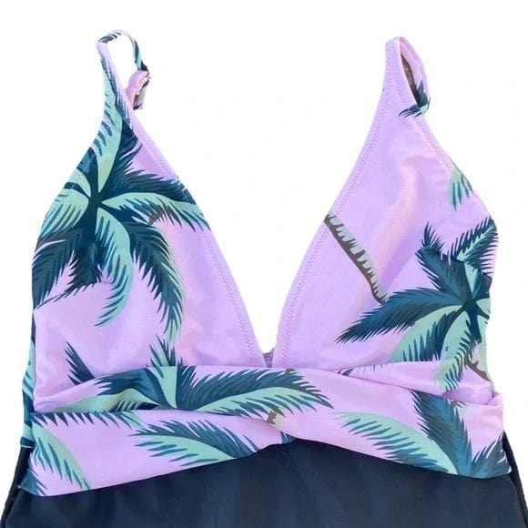 BRANDS & BEYOND Womens Swimwear XL / Multi-Color Tree Print Surplice Neckline One Piece Swimsuit