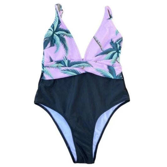 BRANDS & BEYOND Womens Swimwear XL / Multi-Color Tree Print Surplice Neckline One Piece Swimsuit