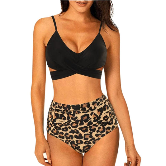 BRANDS & BEYOND Womens Swimwear Women Leopard Cross Bandage Swimsuit