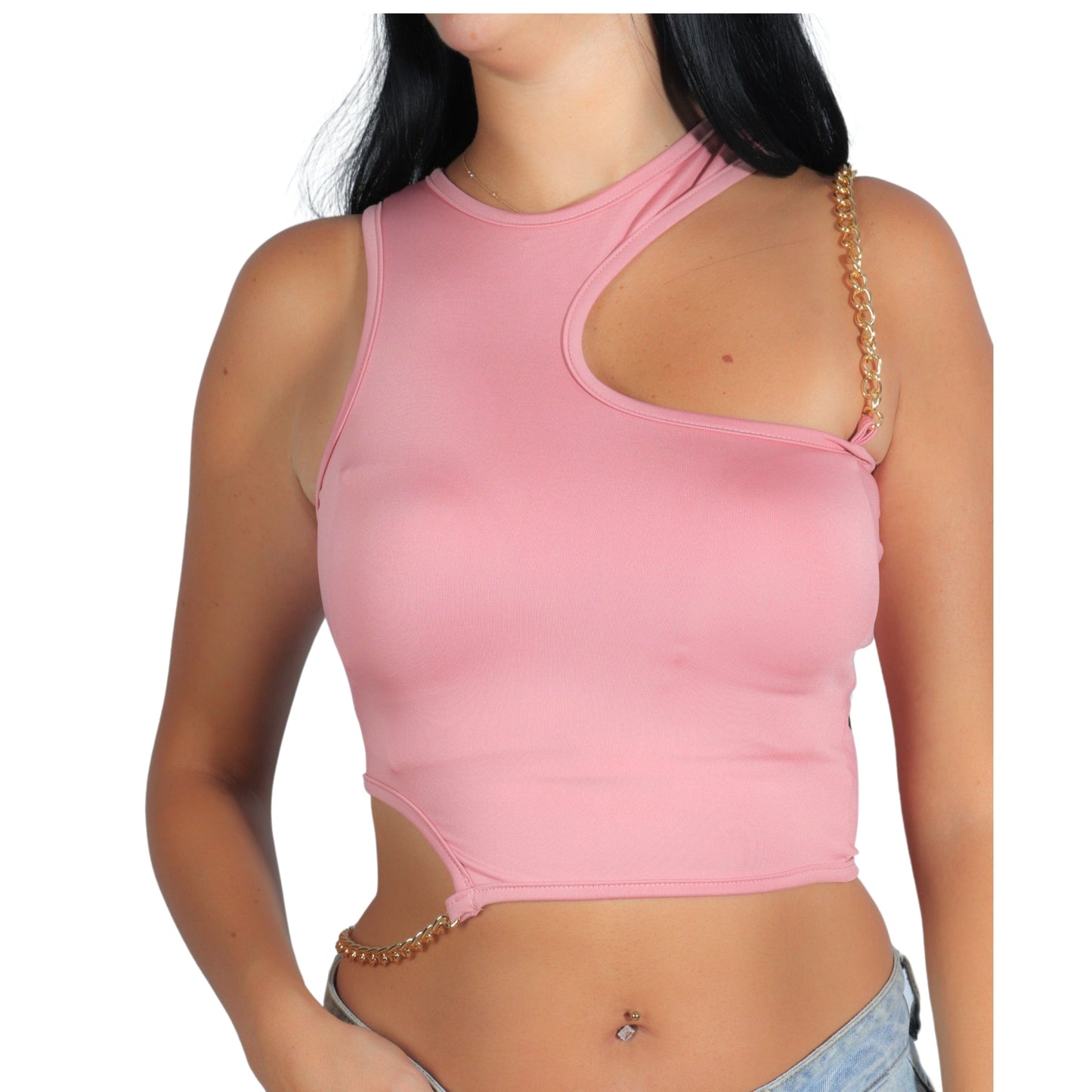 BRANDS & BEYOND Womens Tops S/M / Pink Chain Cutout Cropped Top