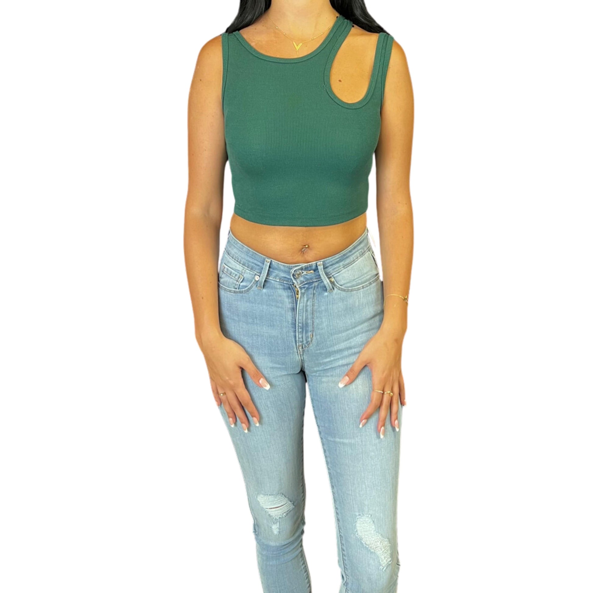 BRANDS & BEYOND Womens Tops S / Green Double Straps Sleeveless Cropped Top