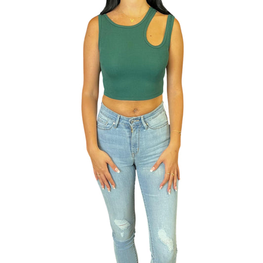 BRANDS & BEYOND Womens Tops S / Green Double Straps Sleeveless Cropped Top