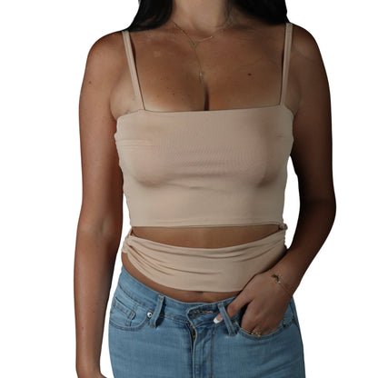 BRANDS & BEYOND Womens Tops S / Beige Front Cutout Cropped Top