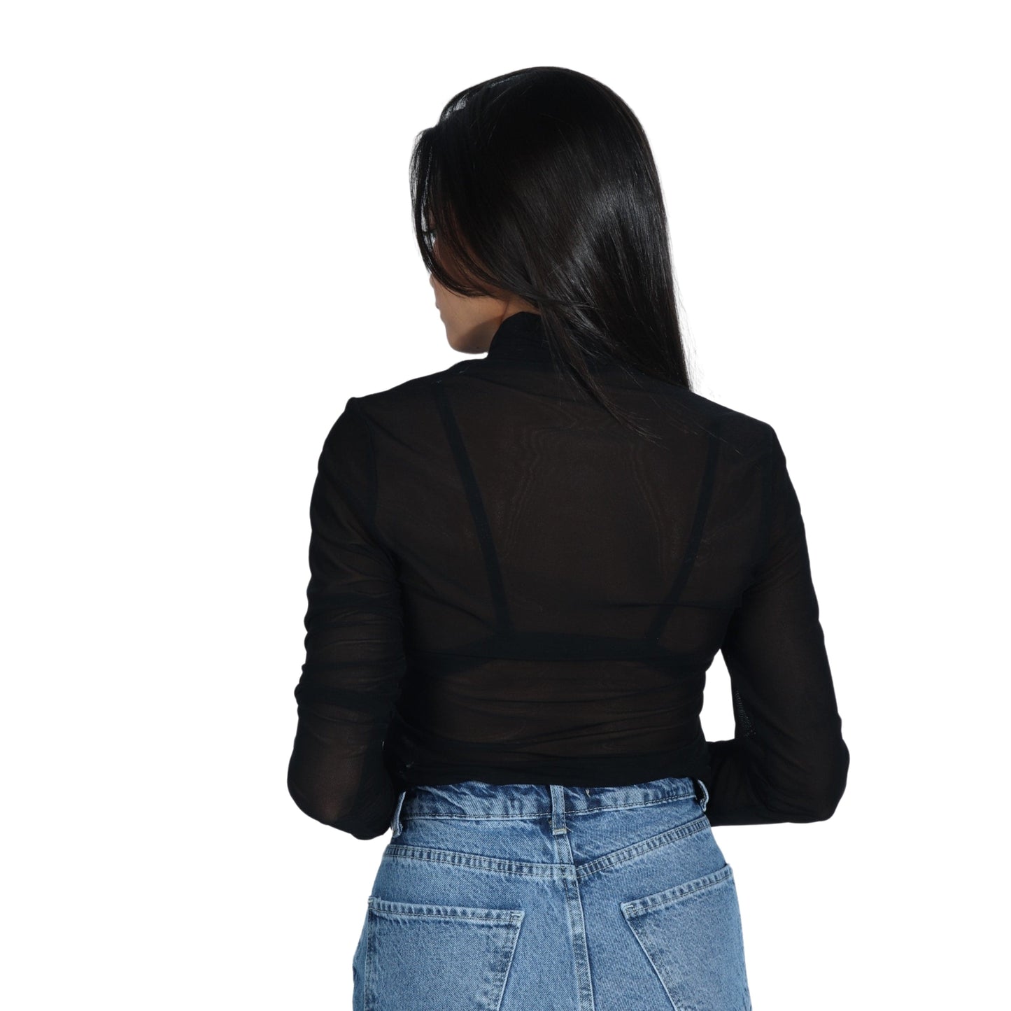 BRANDS & BEYOND Womens Tops M / Black Long Sleeve See Through Blouse