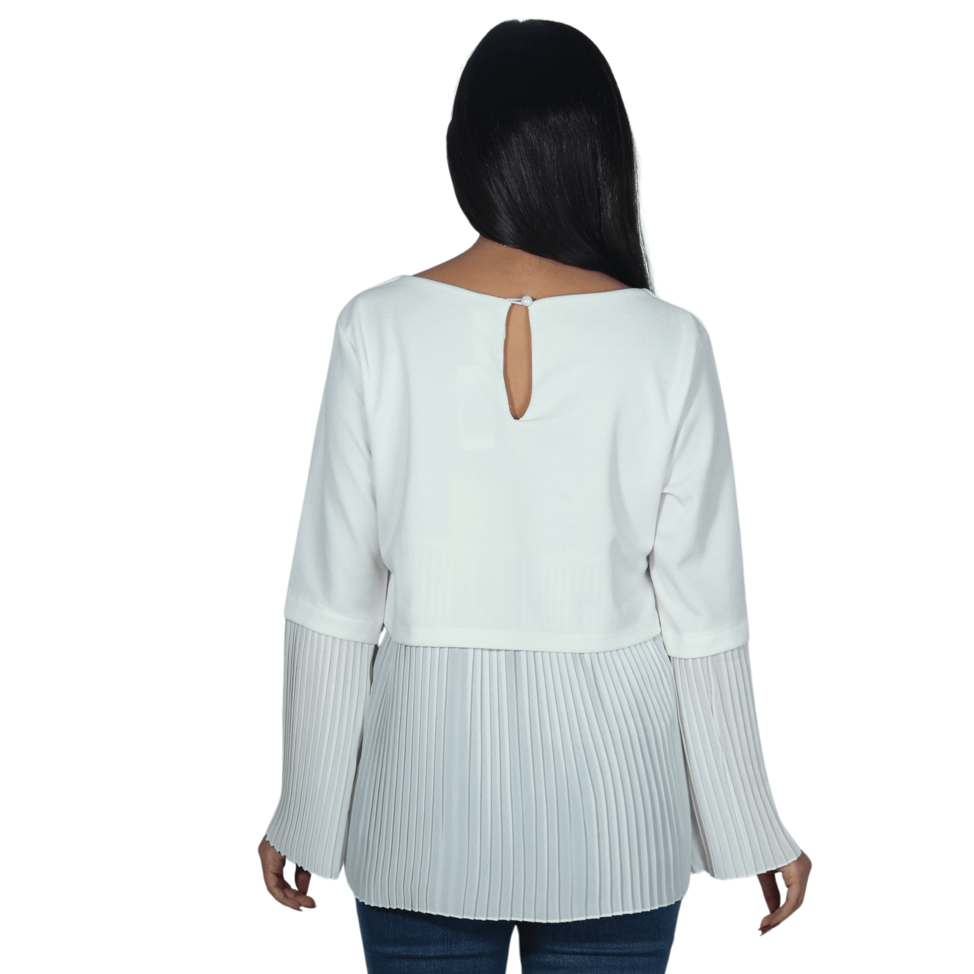 BRANDS & BEYOND Womens Tops S / White Pleated long sleeve blouse