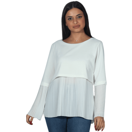 BRANDS & BEYOND Womens Tops S / White Pleated long sleeve blouse