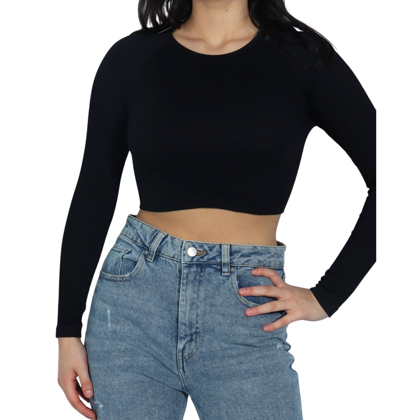 BRANDS & BEYOND Womens Tops S / Black Ribbed Stretchy Cropped Top