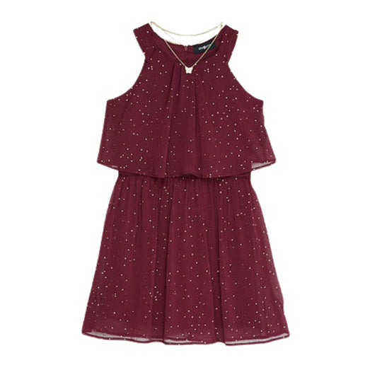 BY & BY Girls Dress XL / Burgundy BY & BY - Kids - Sleeveless A-Line Dress And Necklace
