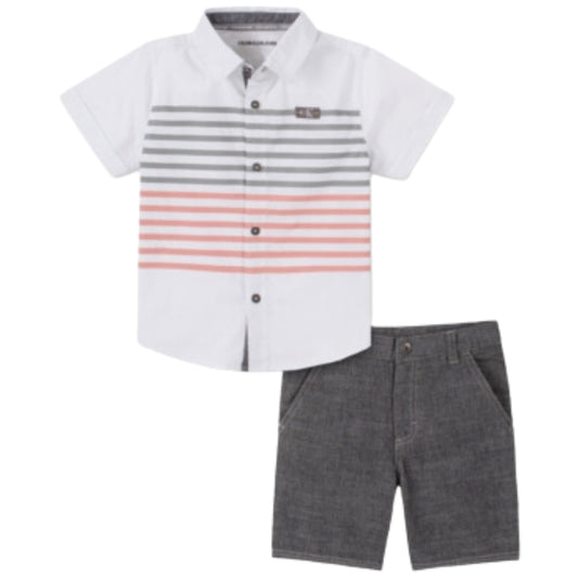 CALVIN KLEIN Baby Boy 12 Month / Multi-Color CALVIN KLEIN - BABY -  2-Pc. Striped Cotton Shirt & Chambray Shorts Set