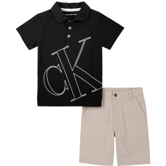 CALVIN KLEIN Baby Boy 3 Years / Multi-Color CALVIN KLEIN - BABY -  Oversize Logo Polo Shirt and Twill Shorts, 2-Piece Set