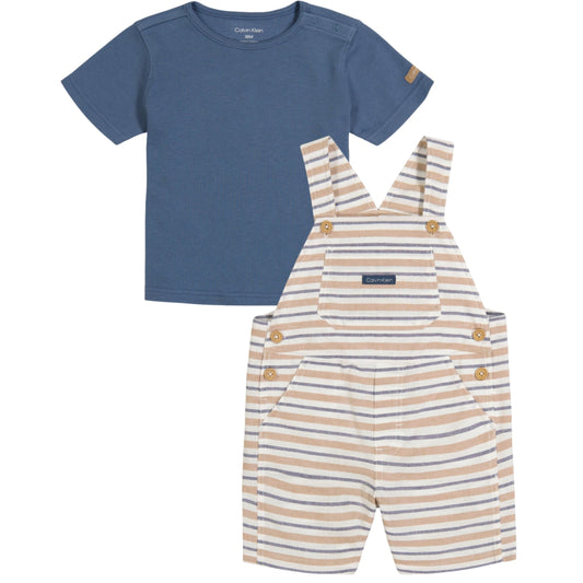 CALVIN KLEIN Baby Boy 12 Month / Multi-Color CALVIN KLEIN - BABY - Striped Shortalls and T-shirt Set, 2 Piece Set