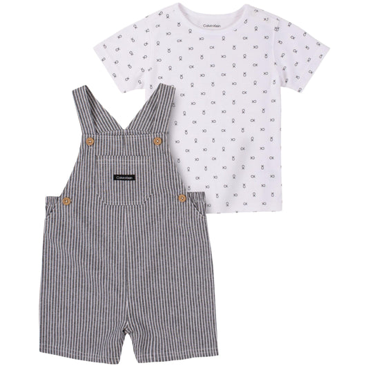 CALVIN KLEIN Baby Boy 0-3 Month / Multi-Color CALVIN KLEIN - BABY -  Vertical Stripe Shortall and Logo T-shirt, 2-Piece Set