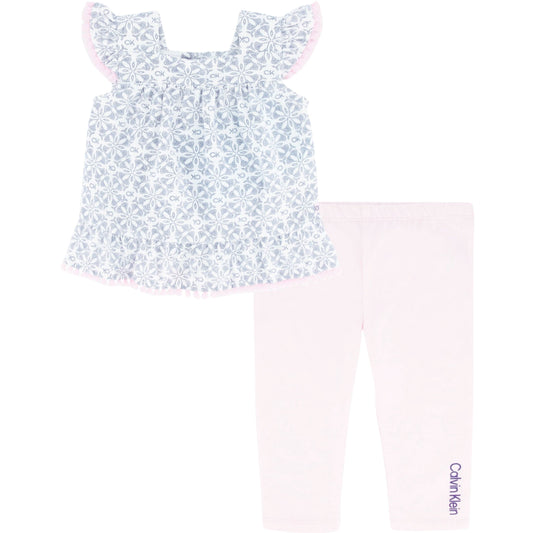 CALVIN KLEIN Baby Girl 12 Month / Multi-Color CALVIN KLEIN - BABY - Knit Pique Printed Tunic and Leggings, 2-Piece Set