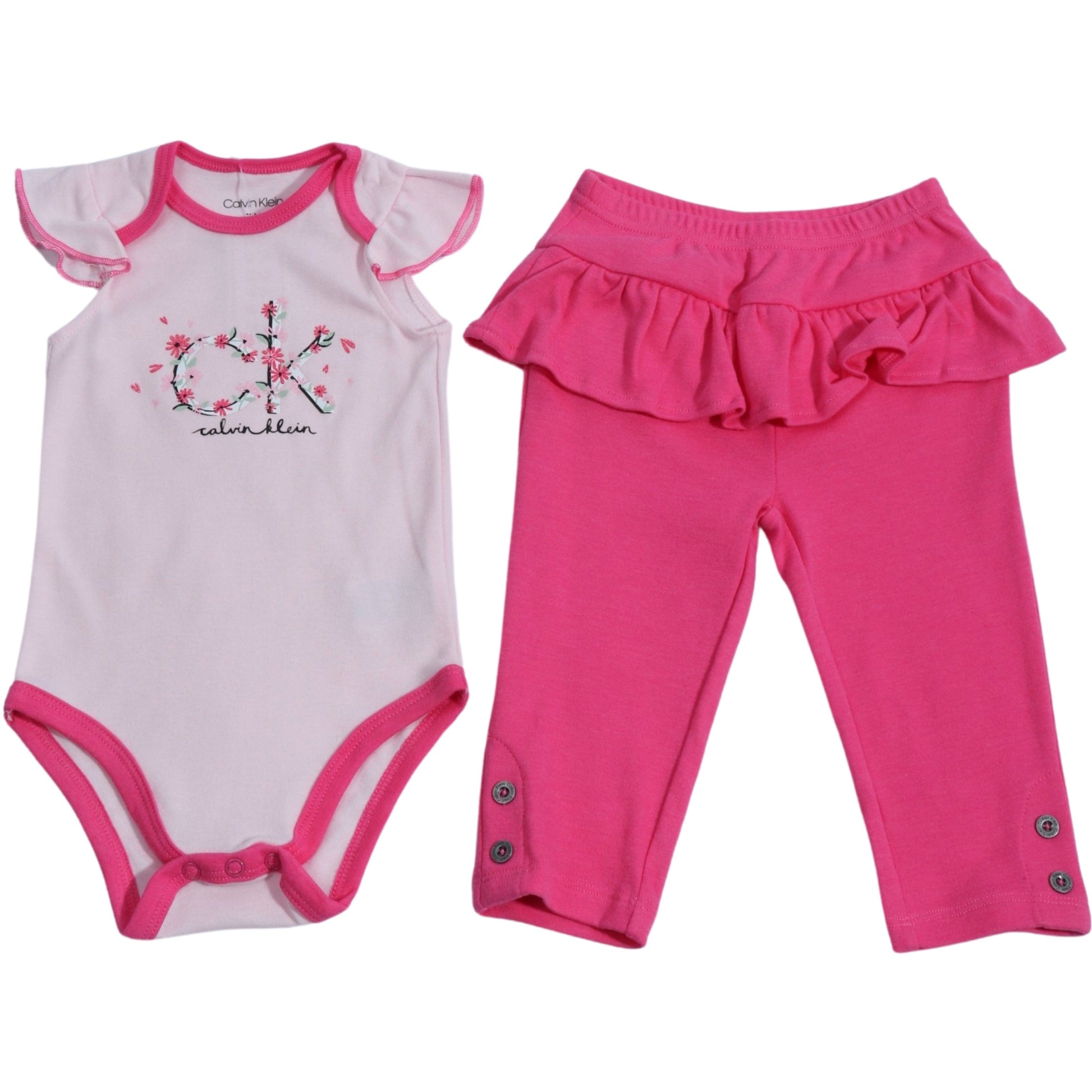 CALVIN KLEIN Baby Girl 12 Month / Pink CALVIN KLEIN - Baby - Ruffled CK Set