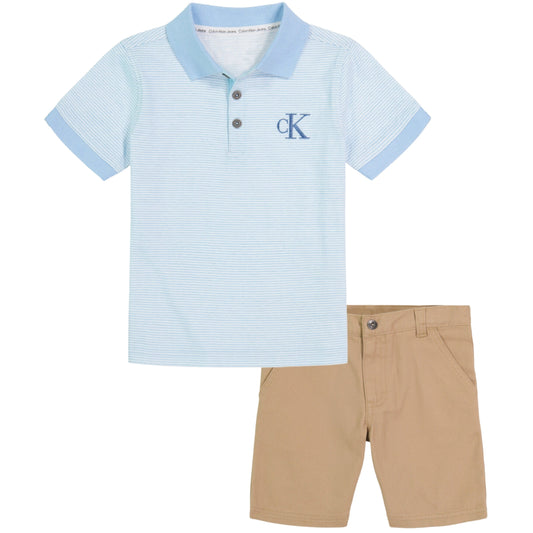 CALVIN KLEIN Boys Set 4 Years / Multi-Color CALVIN KLEIN - KIDS - Fine-Stripe Polo Shirt and Twill Shorts, 2-Piece Set