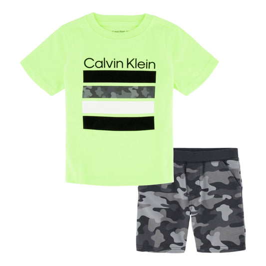 CALVIN KLEIN Boys Set 4 Years / Multi-Color CALVIN KLEIN - KIDS -  Logo T-shirt and Camo Terry Shorts, 2-Piece Set