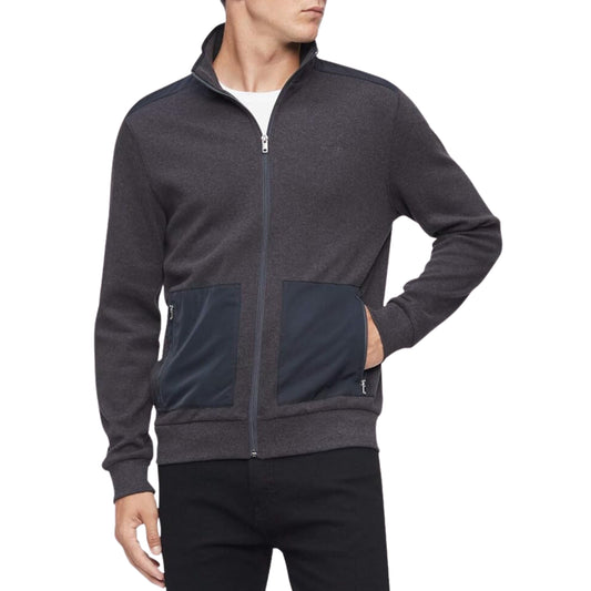 CALVIN KLEIN Mens Jackets L / Grey CALVIN KLEIN - Long Sleeve Mix Media Nylon Pocket Full Zip Jacket