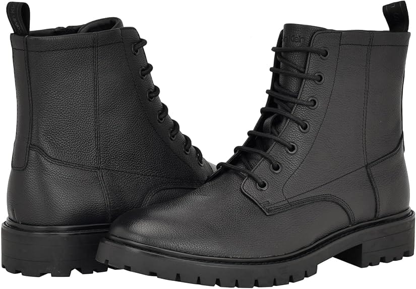 CALVIN KLEIN Mens Shoes 43.5 / Black CALVIN KLEIN - Lealin Lace-Up Lug Sole Boots