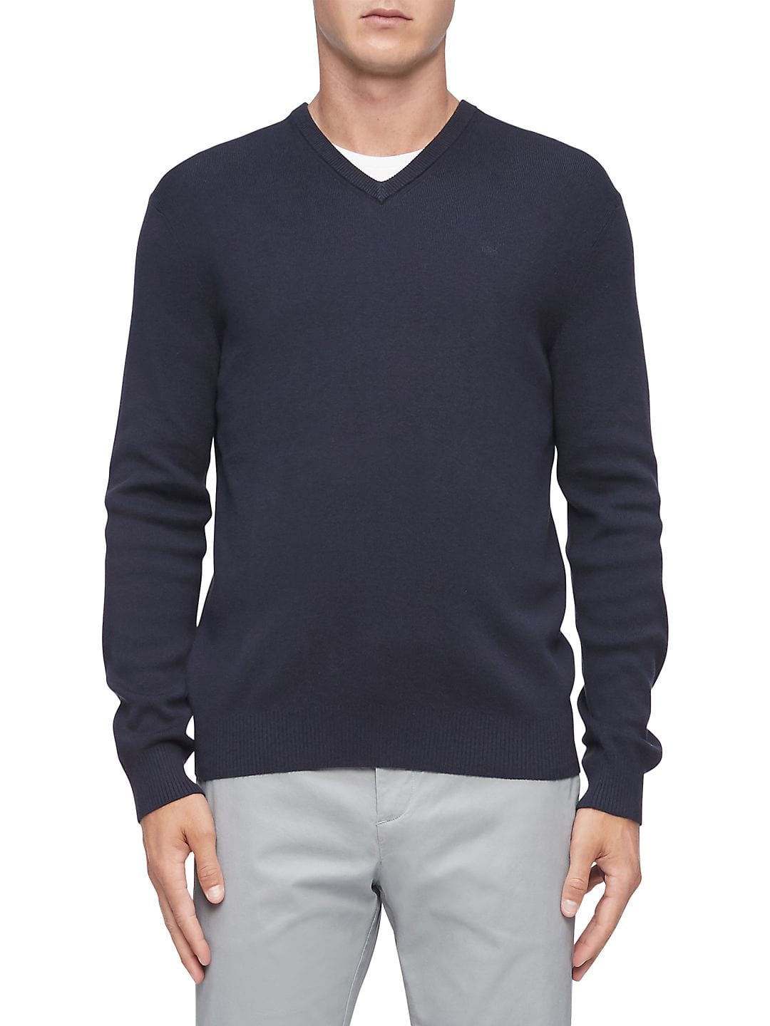 CALVIN KLEIN Mens Tops M / Navy CALVIN KLEIN -  V Neck Classic Fit Pullover Sweater