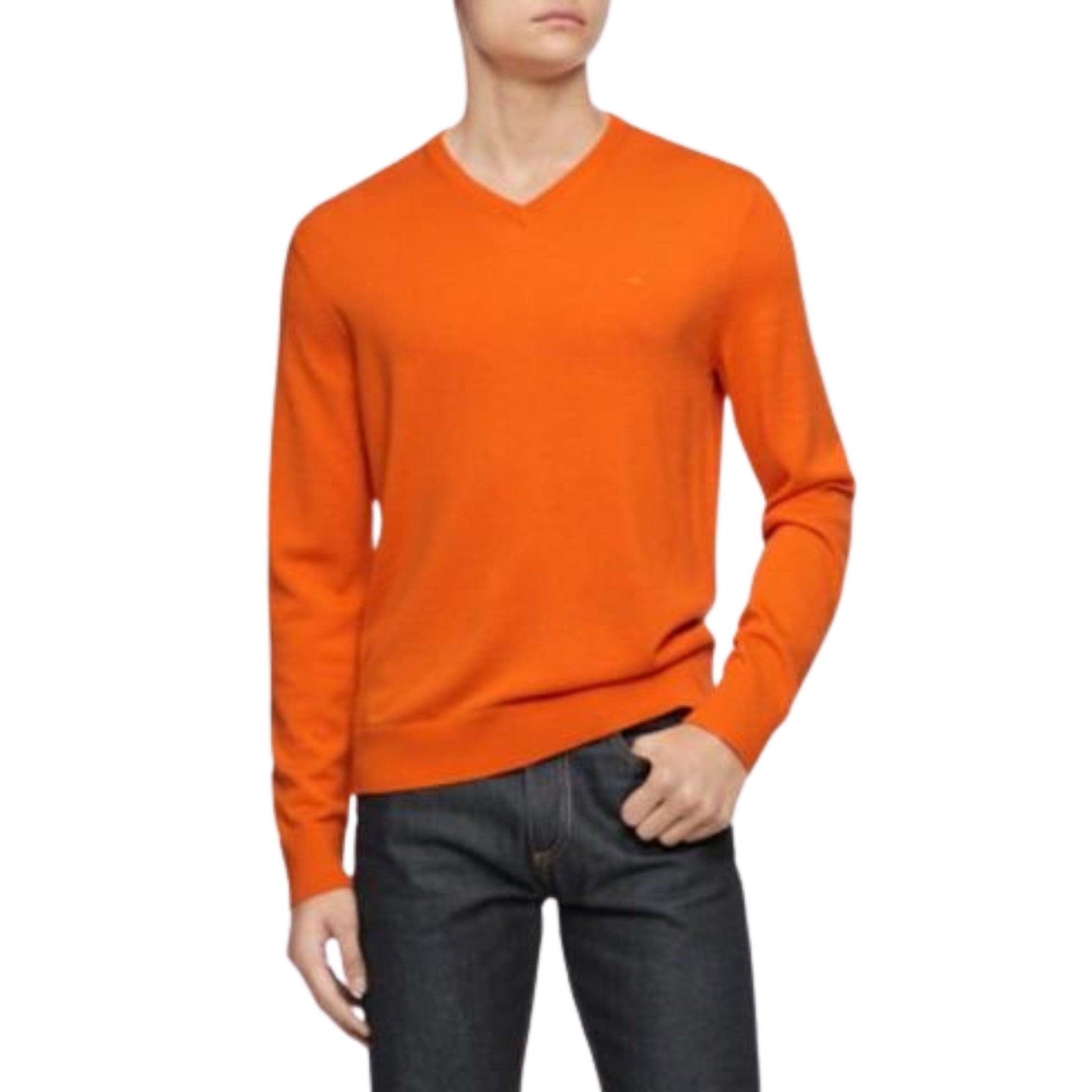 CALVIN KLEIN Mens Tops XL / Orange CALVIN KLEIN - V-neck wool sweater