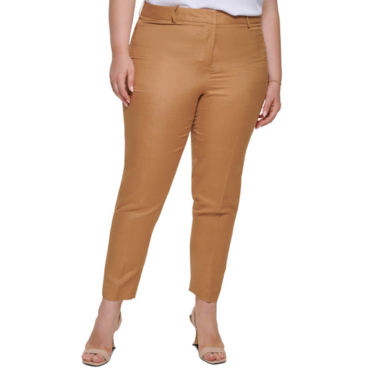 CALVIN KLEIN Womens Bottoms XXXL / Brown CALVIN KLEIN -  Linen Blend Slim Fit Pants