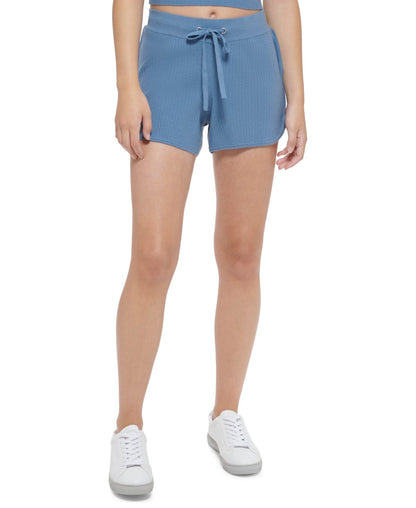 CALVIN KLEIN Womens Bottoms S / Blue CALVIN KLEIN - Ribbed-Knit Drawstring Shorts