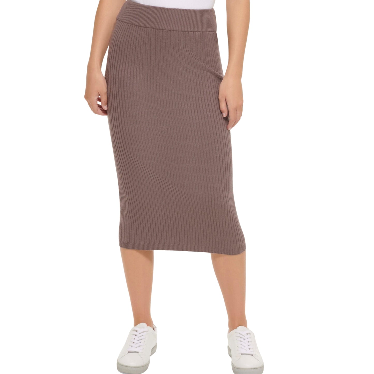 CALVIN KLEIN Womens Bottoms S / Brown CALVIN KLEIN - Ribbed Knit MIDI Skirt