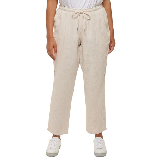 CALVIN KLEIN Womens Bottoms XXXXL / Beige CALVIN KLEIN - Trendy Plus Size Cotton Drawstring Pants