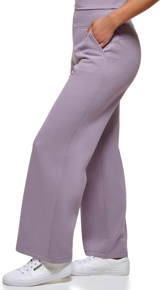 CALVIN KLEIN Womens Bottoms L / Purple CALVIN KLEIN - Wide Leg Fleece High Waist Pant