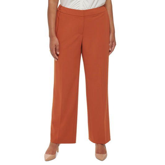 CALVIN KLEIN Womens Bottoms XL / Orange CALVIN KLEIN - Zippered Pocketed Creased Hook and Bar Straight Leg Pants