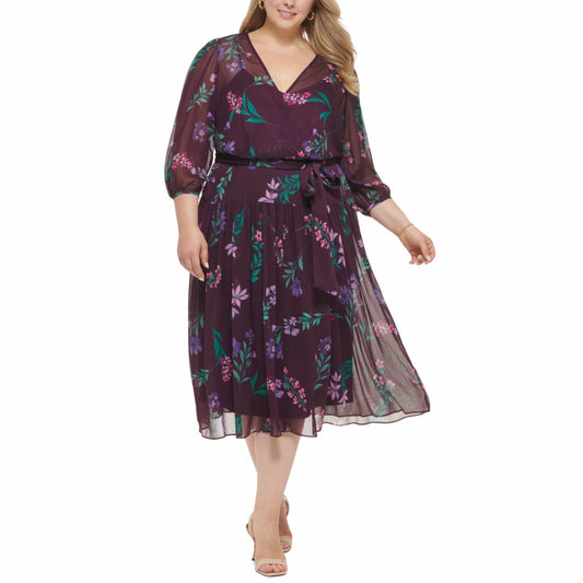 CALVIN KLEIN womens XXL / Multi-Color CALVIN KLEIN - Chiffon Floral Fit & Flare Dress