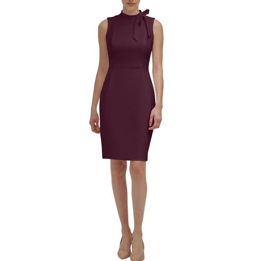 CALVIN KLEIN Womens Dress Petite L / Purple CALVIN KLEIN - Bow-Neck Sheath Dress